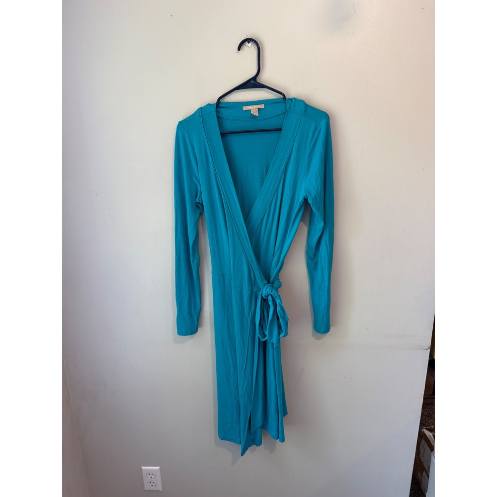 banana republic blue wrap dress Teal Long Sleeve Rayon Blend Womens Size S Silk